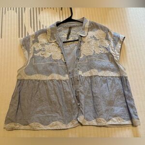 Blue Anthropologie linen tank